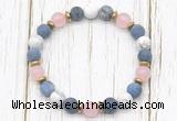 CGB8431 8mm matte dumortierite, white howlite, rose quartz & hematite power beads bracelet