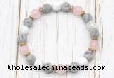 CGB8433 8mm matte grey picture jasper, white howlite, rose quartz & hematite power beads bracelet