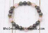 CGB8447 8mm dragon blood jasper, brecciated jasper, rose quartz & hematite power beads bracelet