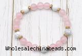 CGB8449 8mm rose quartz, white howlite & hematite power beads bracelet
