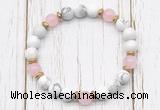CGB8450 8mm white howlite, rose quartz & hematite power beads bracelet