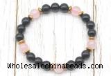 CGB8459 8mm black onyx, rose quartz & hematite power beads bracelet