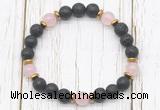 CGB8467 8mm black lava, rose quartz & hematite power beads bracelet