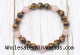 CGB8470 8mm grade AA yellow tiger eye, rose quartz & hematite power beads bracelet