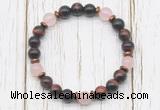 CGB8471 8mm red tiger eye, rose quartz & hematite power beads bracelet
