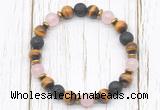 CGB8477 8mm grade AA yellow tiger eye, black lava, rose quartz & hematite power beads bracelet
