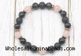 CGB8479 8mm blue tiger eye, black lava, rose quartz & hematite power beads bracelet