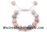CGB8576 12mm round pink zebra jasper adjustable macrame bracelets