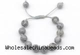 CGB8578 12mm round grey picture jasper adjustable macrame bracelets