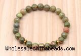 CGB8887 8mm, 10mm unakite, drum & rondelle hematite beaded bracelets