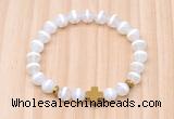 CGB8920 8mm, 10mm tibetan agate, cross & rondelle hematite beaded bracelets
