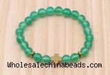 CGB8922 8mm, 10mm green agate, cross & rondelle hematite beaded bracelets