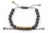 CGB9083 8mm, 10mm smoky quartz & drum hematite adjustable bracelets
