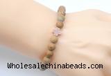 CGB9452 8mm, 10mm matte wooden jasper & cross hematite power beads bracelets