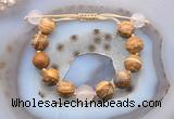 CGB9718 12mm round picture jasper & rose quartz adjustable bracelets