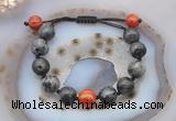 CGB9832 12mm round black labradorite & red banded agate adjustable bracelets