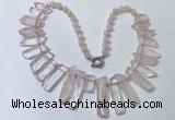 CGN186 23 inches 8*20mm - 11*60mm rose quartz stick necklaces