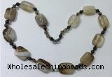 CGN231 22 inches 6mm round & 18*25mm rectangle agate necklaces