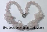CGN370 19.5 inches round & chips rose quartz beaded necklaces