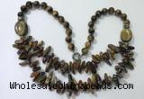 CGN523 23.5 inches chinese crystal & yellow tiger eye beaded necklaces