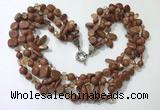 CGN714 22 inches fashion 3 rows goldstone beaded necklaces