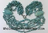 CGN764 20 inches stylish 6 rows turquoise chips necklaces
