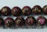 CGO55 15.5 inches 12mm round gold red color stone beads