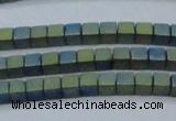 CHE444 15.5 inches 3*3mm cube matte plated hematite beads wholesale