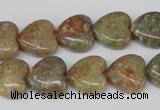 CHG45 15.5 inches 14*14mm heart New unakite gemstone beads wholesale