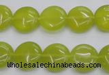 CKA237 15.5 inches 14mm flat round Korean jade gemstone beads