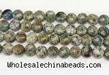 CKJ486 15.5 inches 10mm flat round natural k2 jasper beads