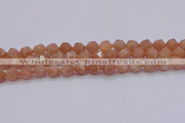 CMS1134 15.5 inches 12mm faceted nuggets peach moonstone beads