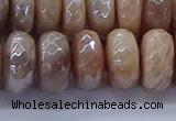 CMS1325 15.5 inches 7*14mm faceted rondelle AB-color moonstone beads