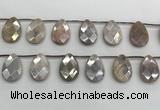CMS1840 18*25mm faceted flat teardrop AB-color moonstone beads