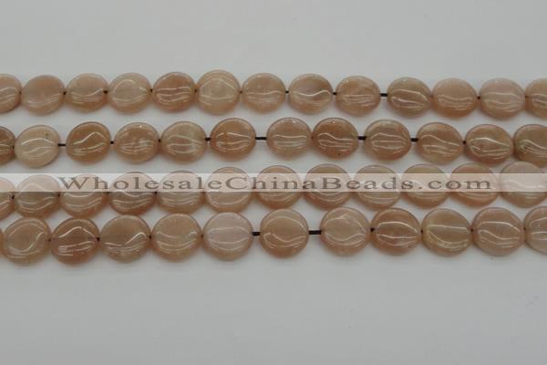 CMS958 15.5 inches 12mm flat round A grade moonstone beads
