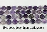 CNA1186 15.5 inches 12mm flat round amethyst beads wholesale
