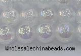CNC563 15.5 inches 10mm round plated crackle white crystal beads