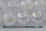 CNC566 15.5 inches 16mm round plated crackle white crystal beads