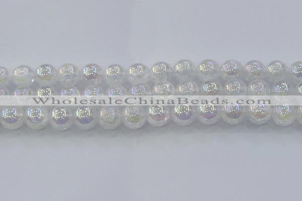 CNC566 15.5 inches 16mm round plated crackle white crystal beads