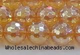 CNC618 15.5 inches 14mm faceted round plated natural white crystal beads