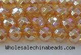 CNC620 15.5 inches 6mm faceted round plated natural white crystal beads