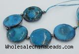 CNG2300 7.5 inches 35mm flat round agate beads with brass setting
