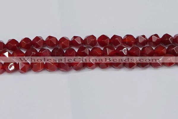 CNG6024 15.5 inches 12mm faceted nuggets red agate beads