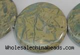 CNS238 15.5 inches 50mm flat round natural serpentine jasper beads