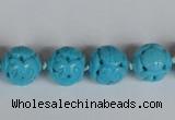 CNT09 16 inches 14mm carved round natural turquoise beads wholesale