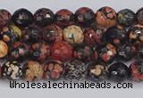 COB676 15.5 inches 4mm faceted round red snowflake obsidian beads