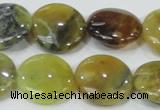 COP553 15.5 inches 20mm flat round yellow & green natural opal beads