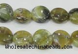 COP557 15.5 inches 14mm flat round natural yellow & green opal beads