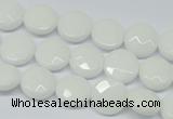 CPB301 15 inches 12mm faceted coin white porcelain beads