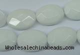 CPB339 15 inches 15*20mm faceted oval white porcelain beads
